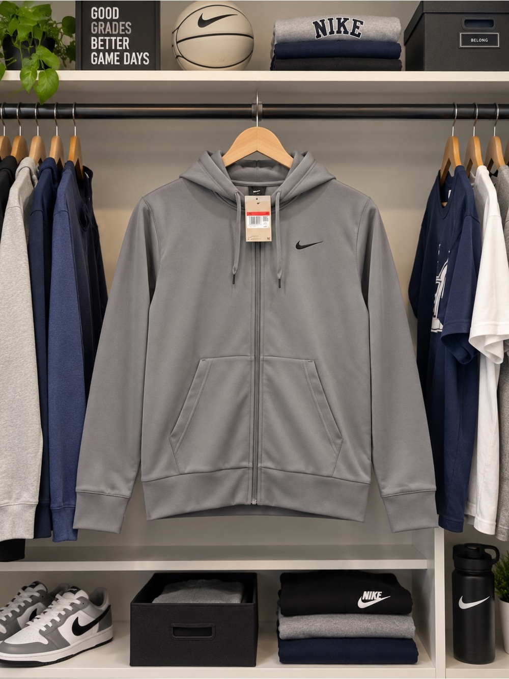 Nike Gray Full-Zip Hooded Jacket with Swoosh